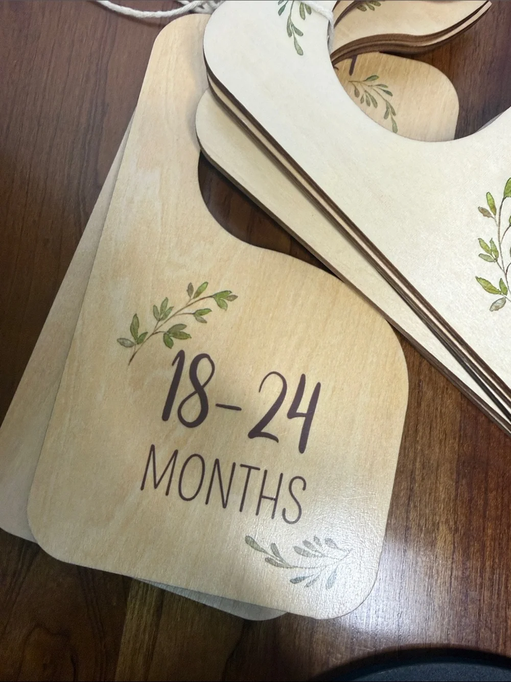 Set of 8 Wooden Newborn to 24-Month clothes size closet divider Hangers